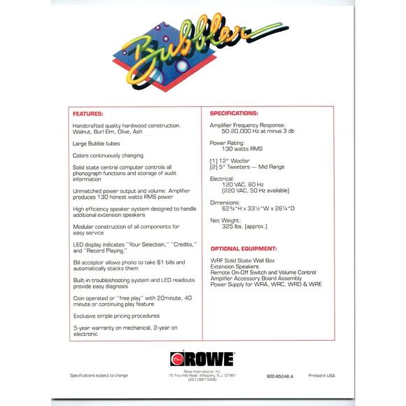 The Bubbler Jukebox FLYER Original Phonograph Music Unused 1988 Vintage Promo - Picture 2 of 2